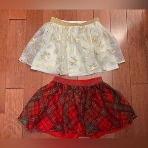 4T Girls Holiday Time Gold & Red Plaid Glitter Tutu Skirt Christmas Snowflake